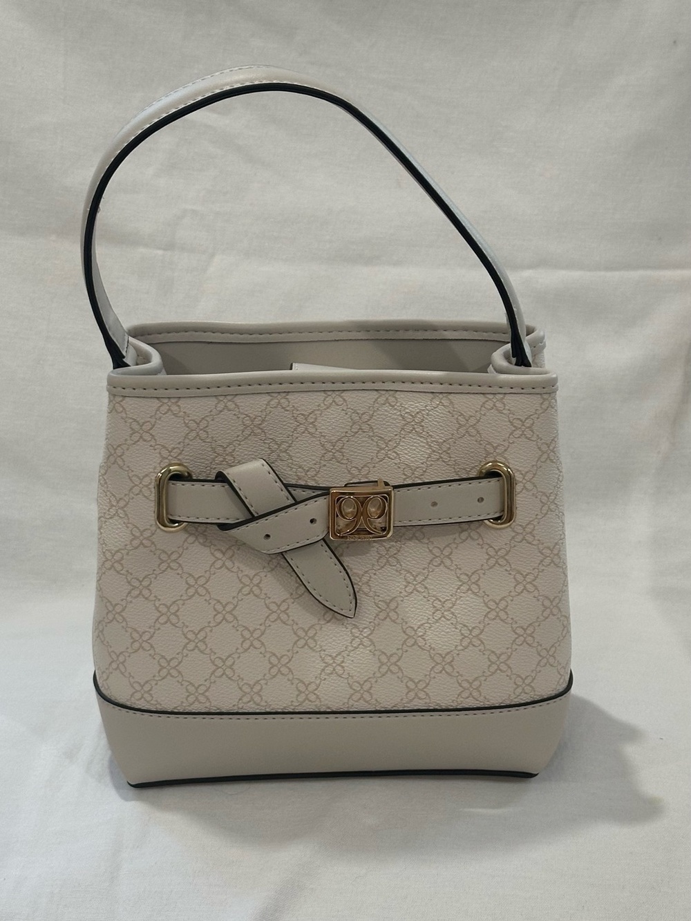 Anne Klein Cream Crossbody Bucket Bag with Gold Accents